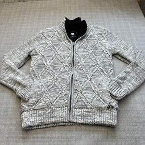 American Stitch Sweater Jacket Mens Small Sherpa Fleece Lined‎ Knit Full Zip